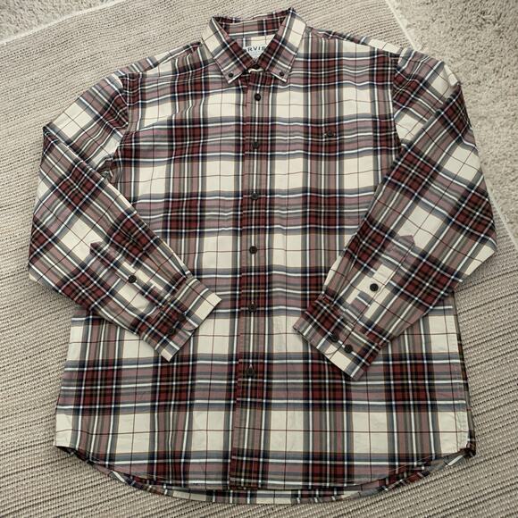 Orvis Other - Orvis Shirt Mens Large Ivory Rust Plaid Button Up Long Sleeve 100% Cotton Casual